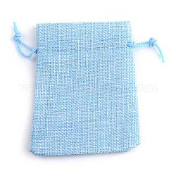 Polyester Imitation Burlap Packing Pouches Drawstring Bags, for Christmas, Wedding Party and DIY Craft Packing, Light Sky Blue, 14x10cm