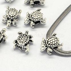Metall Großlochperlen, Großloch perlen, Schildkröte, Antik Silber Farbe, 15.5x12x8 mm, Bohrung: 5 mm