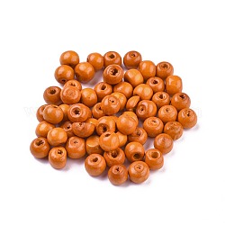 Dyed Natural Wood Beads, Round, Lead Free, Dark Orange, 8x7mm, Hole: 3mm