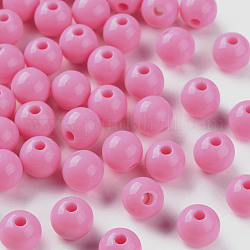 Abalorios acrílicos opacos, redondo, color de rosa caliente, 8x7mm, agujero: 2 mm, aproximamente 111 unidades / 500 g