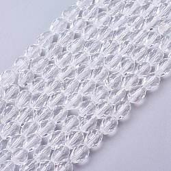 Glass Beads Strands, Faceted, Drop, Clear, 7.5~8x6mm, Hole: 1.5mm, about 66~68pcs/strand, 15.7 inch