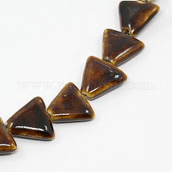 Handmade Fancy Antique Glazed Porcelain Ceramic Triangle Beads Strands, Coconut Brown, 16~18x18x7mm, Hole: 2mm, about 24pcs/strand, 14.96inch