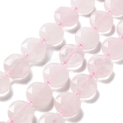 Chapelets de perles en quartz rose naturel, avec des perles de rocaille, coupe hexagonale facettée, plat rond, 12~12.5x5~6mm, Trou: 1.2~1.4mm, Environ 27~29 pcs/chapelet, 15.55~15.75 pouce (39.5~40 cm)