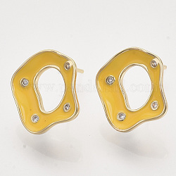 Accessoires de clous d'oreilles en laiton avec micro pavé zircone cubique, émail et boucle, sans nickel, véritable 18k plaqué or, jaune, 15.5x15mm, Trou: 0.8mm, pin: 0.7 mm