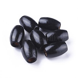 Natural Wood Beads, Lead Free, Dyed, Barrel, Black, 30x20mm, Hole: 10mm