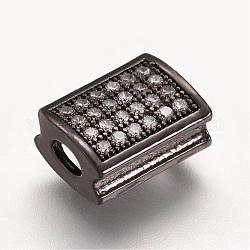 Perles de zircone cubique micro pave en Laiton, rectangle, gunmetal, 11x8x5mm, Trou: 2x3mm