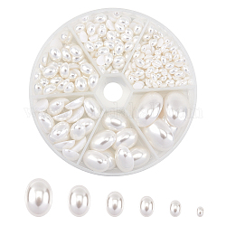 Cabochons de perles imitation plastique écologiques, haut lustre, Grade a, ovale, blanc, 6~25x4~18x2.5~7mm, environ 352 pcs / boîte