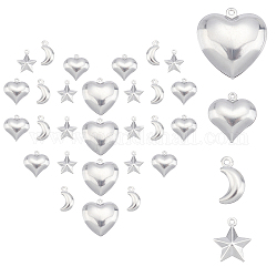 SUNNYCLUE 1 Box 80Pcs 4 Styles Star Moon Charms Stainless Steel Heart Pendants Moon And Star Jewellery Dangle Charm Accessories for Beginners DIY Earring Bracelet Necklacce Jewellery Making