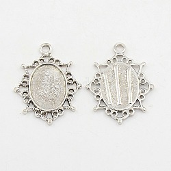 Tibetan Style Pendant Cabochon Settings, Nice for Pendants Jewelry Making, Lead Free and Cadmium Free, Oval, Antique Silver, 33x24x3mm, Hole: 2.5mm, Tray: 17x12mm