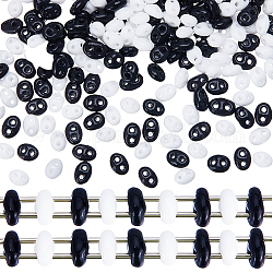 Creatcabin 80g 2 colores brillo opaco cuentas de semillas de vidrio checo, 2 agujero, oval, en blanco y negro, 5x3.5x2.5mm, agujero: 0.9 mm, 40 g / color