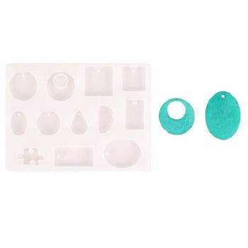 DIY Pendant Silicone Molds, Resin Casting Moulds, Jewelry Making DIY Tool For UV Resin, Epoxy Resin Jewelry Making, Mixed Geometric Shapes, White, 153x114x8.5mm, Hole: 1.5~4mm