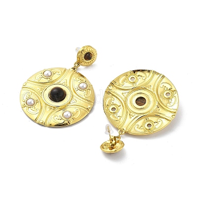 Серьги-гвоздики из нержавеющей стали 304 с натуральным тигровым глазом в стиле бохо EJEW-S244-01G-I-1