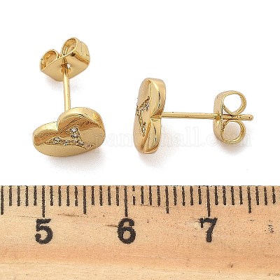 Серьги-гвоздики из латуни с микропаве из прозрачного кубического циркония EJEW-K299-01G-Y-1