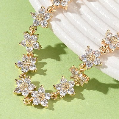 Браслеты-цветы с кубическим цирконием BJEW-L711-03G-08-1