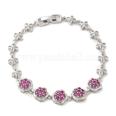 Браслет со средними фиолетовыми красными циркониями и цветком BJEW-M296-03P-1