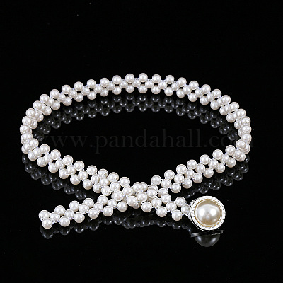 Эластичные цепочные ремни из белого акрила с жемчужными бусинами и пряжками из сплава WG1BD5E-02-1