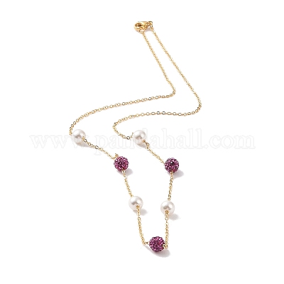 Колье из полимерной глины со стразами и бусинами BJEW-B078-03G-1