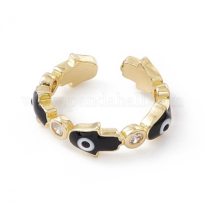 Рука хамса с эмалью от сглаза и прозрачным кубическим цирконием RJEW-I086-08G-1