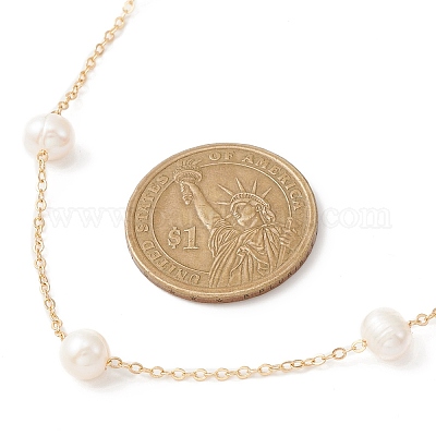 Колье-цепочка из натурального жемчуга и бисера NJEW-JN04345-1