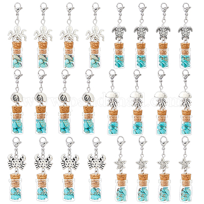 24 шт. 6 стиля подвесные украшения из синтетической бирюзы серии Ocean HJEW-FH00109-1