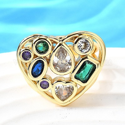 Латунные микро проложить манжеты кольца кубического циркония RJEW-C134-02G-1