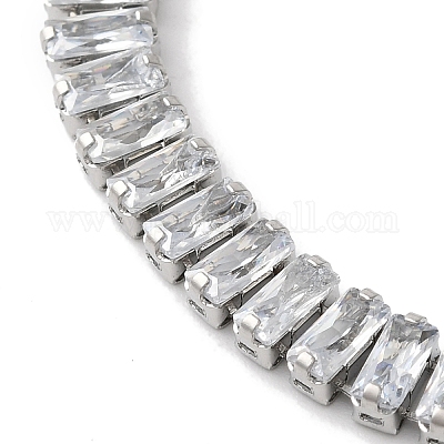 Браслеты из нержавеющей стали 304 с прямоугольными звеньями и прозрачными кубическими цирконами для женщин BJEW-Z066-01P-03-1