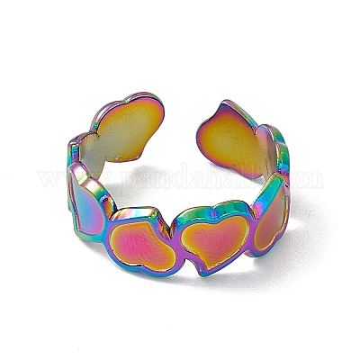 Ионное покрытие (ip) 304 нержавеющая сталь сердце обруч открытое кольцо манжета для женщин RJEW-C045-15M-1