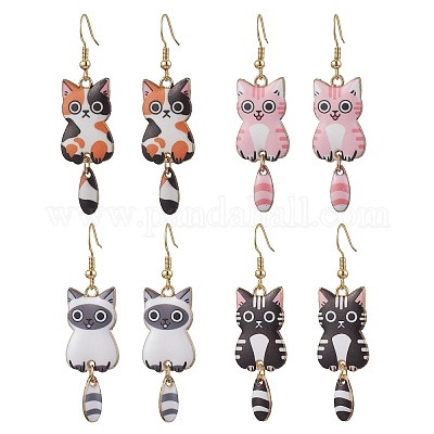 Серьги-подвески в форме кошки из латуни EJEW-TA00599-1