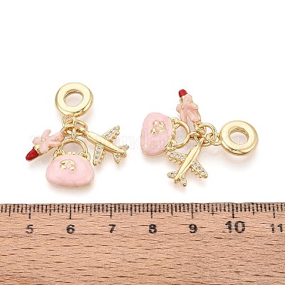 Европейские подвески-шармы из латуни с микропаве из прозрачных кубических цирконий и эмали KK-T079-81G-1