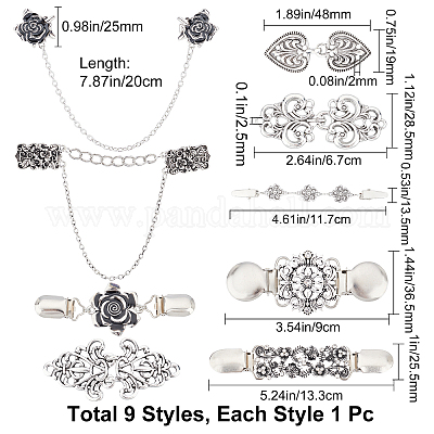 GORGECRAFT 9Pcs 9 Styles Dresses Shawl Clips Antique Silver Sweater Shawl  Clip Vintage Hollow Filigree Flower Heart Brooches Retro Celtic for Sweater  Dresses Shirt Cardigans Collar Women Supplies 