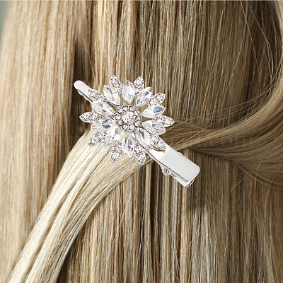 2 пара двухцветных заколок для волос из сплава в форме цветка со стразами из кожи аллигатора PHAR-GO0001-05-1