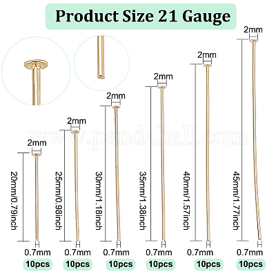 60 шт. 6 шт. латунных штифта с плоской головкой FIND-BC0003-94G-1