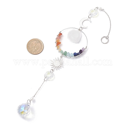 Латунное кольцо и чакра из натуральных смешанных драгоценных камней HJEW-JM04487-1