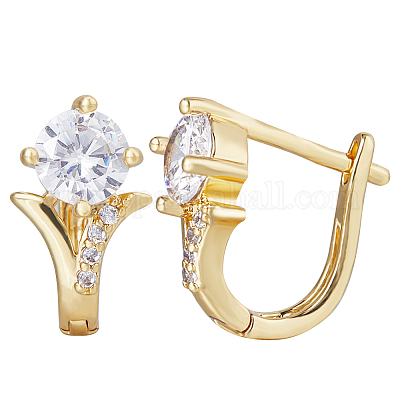 3 пара серег-колец с прозрачными кубическими цирконами и бриллиантами EJEW-BBC0001-17-1