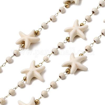 Цепи ручной работы из нержавеющей стали 304 с синтетическим бирюзовым узором в виде морской звезды CHS-L032-05G-03-1