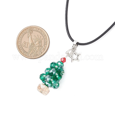 Гальванизированный стеклянный бисер темно-голубого цвета с подвеской в виде рождественской елки и звезды из сплава NJEW-MZ00123-01-1