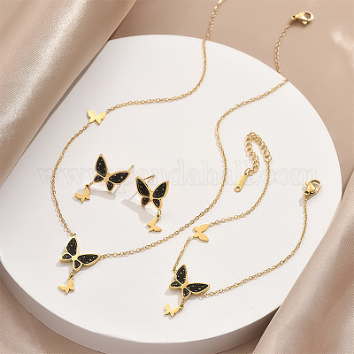Комплекты из ожерелий с подвесками в виде бабочки из нержавеющей стали 304 FS-WGC1C4E-01-1