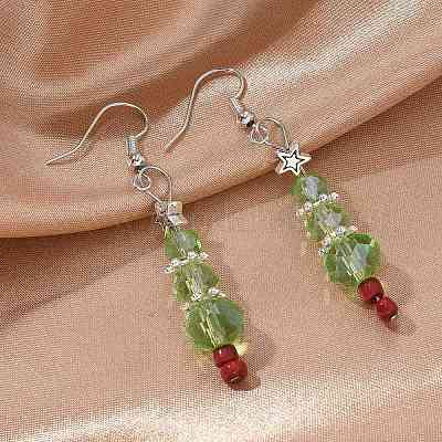 Рождественские стеклянные бусины болтаются серьги X-EJEW-JE01624-1