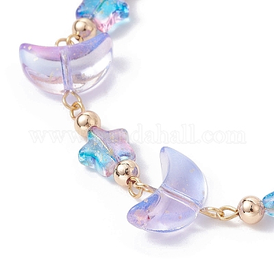 Браслет из стеклянных бусин «Луна и звезда» с застежками из нержавеющей стали 304 BJEW-JB09957-1