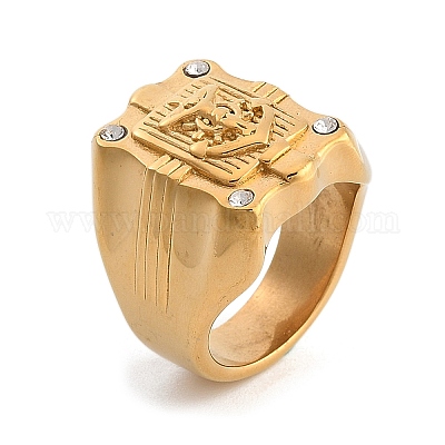 Кольца-печатки из нержавеющей стали 304 со стразами RJEW-Z076-06G-02-1