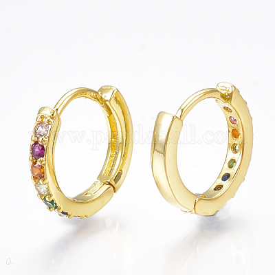 Серьги-кольца из латуни с микро-паве из фианита EJEW-S201-40G-1