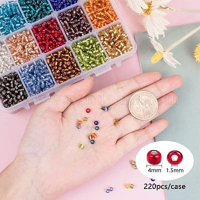 PandaHall Elite About 3000pcs 15 Color 6/0 Glass Seed Beads 4mm