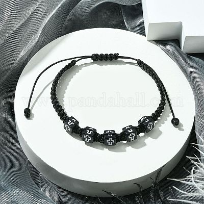 Браслеты-кубики с крестообразным плетением из акриловых бусин BJEW-JB09712-1
