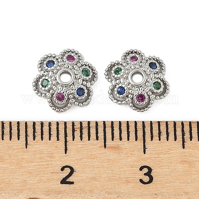 Латунные колпачки для бусин с микропаве и разноцветными фианитами KK-V015-30P-1