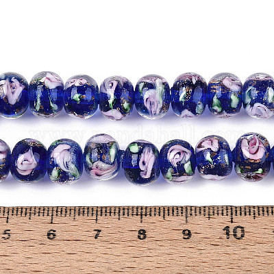 Нити бусин-рондель с внутренним цветком ручной работы в технике лэмпворк LAMP-T022-24D-1