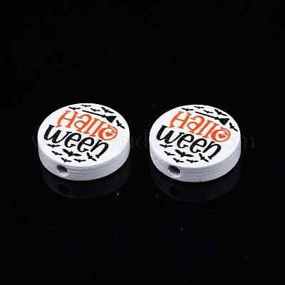 Бусины из натурального дерева с принтом на Хэллоуин WOOD-T021-79-1