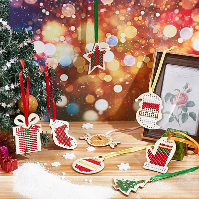 1 пакетик наборов для вышивки крестом по дереву на рождественскую тематику&nbsp;WOOD-SC0002-24-1