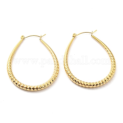 Серьги-кольца из нержавеющей стали 304 с текстурой в форме капли EJEW-B023-19G-1