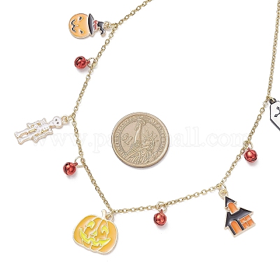 Комплект из ожерелья и сережек-гвоздиков из сплава эмали и синтетической бирюзы с черепом SJEW-JS01341-1