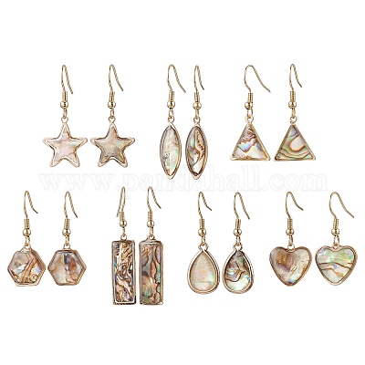 Естественно Paua оболочки болтающийся серьги EJEW-JE06274-1